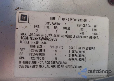 1998 Oldsmobile Eighty-Eight Ls z USA, uszkodzony, nr VIN 1G3HN52K8W4823969